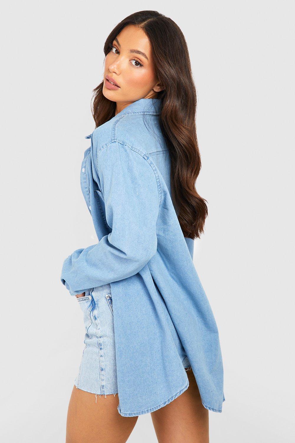 Light wash hot sale denim shirt